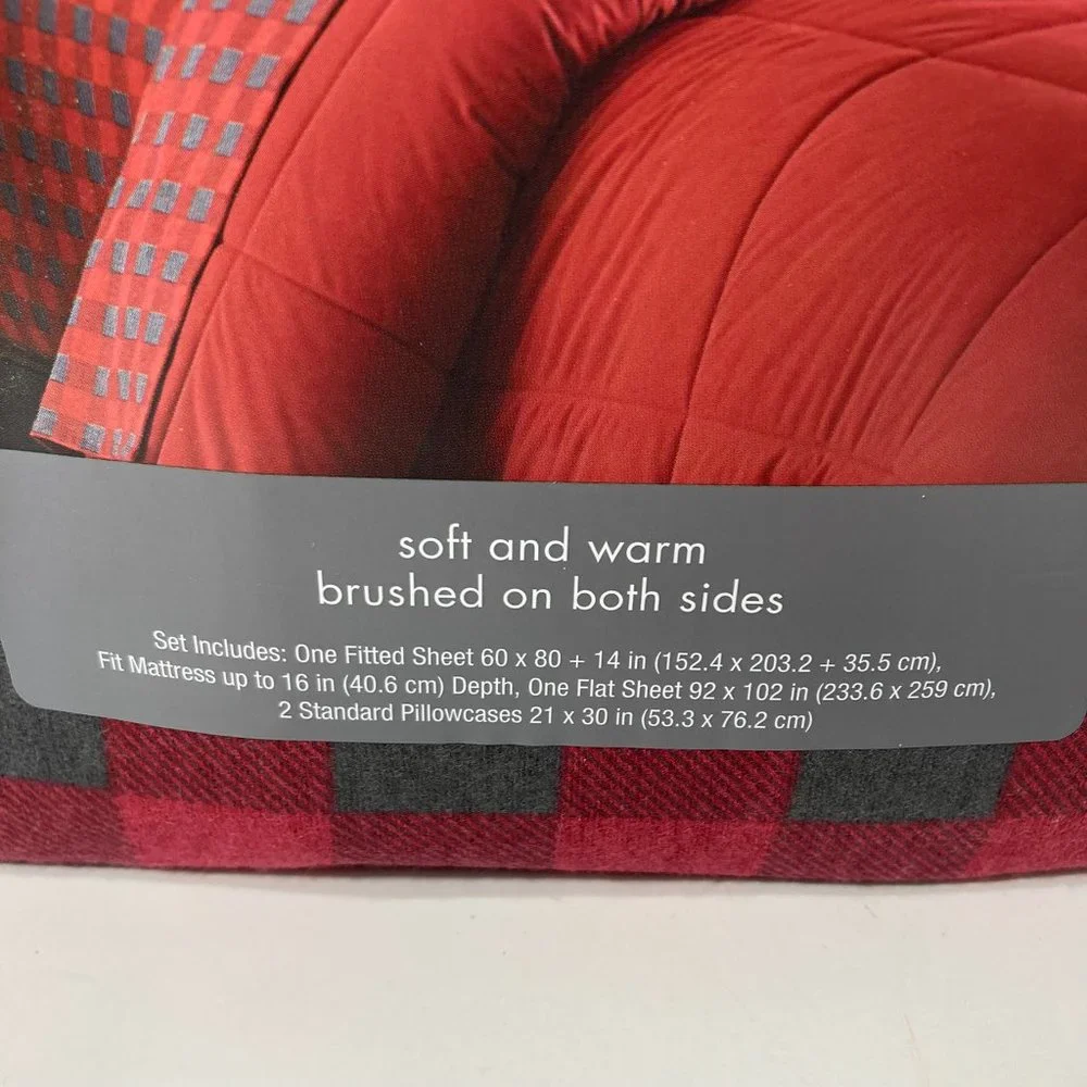 Red Plaid Queen Sheet Set Flannel